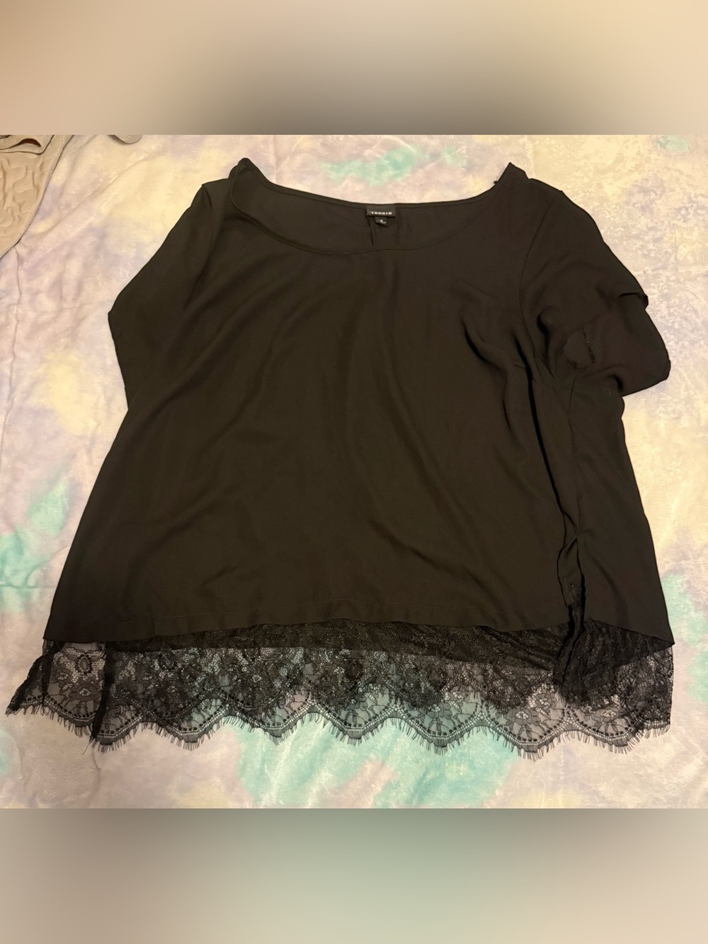 torrid Black Lace-Hem Scoop Neck Blouse